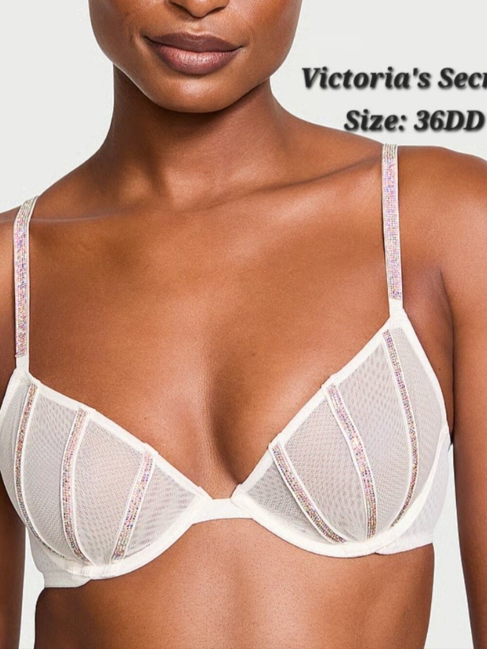 Victoria's Secret Very Sexy Sheer Shine Bling Unlined Low-Cut Demi Bra Size 36DD